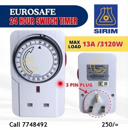 [SIRIM] EUROSAFE SWITCH TIMER 13A 24-Hours Plug-In Timer 7748492
